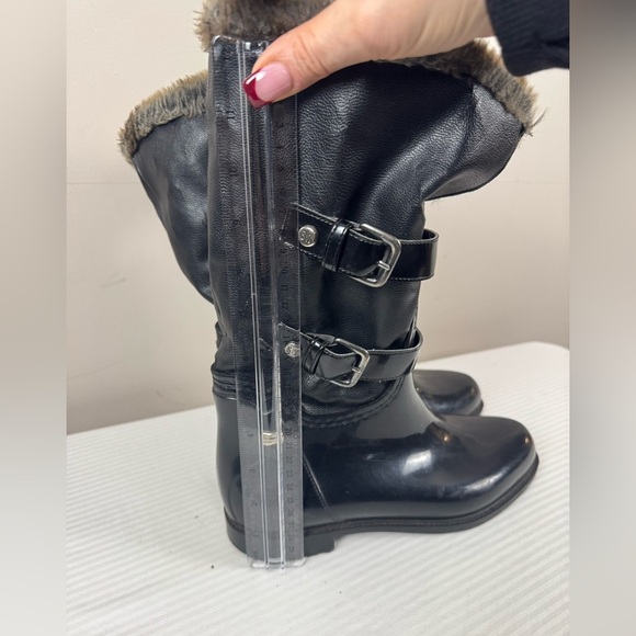 Stuart Weizmann snowflake black grainy nero rubber boot size 8.5 39 faux fur - Picture 14 of 17